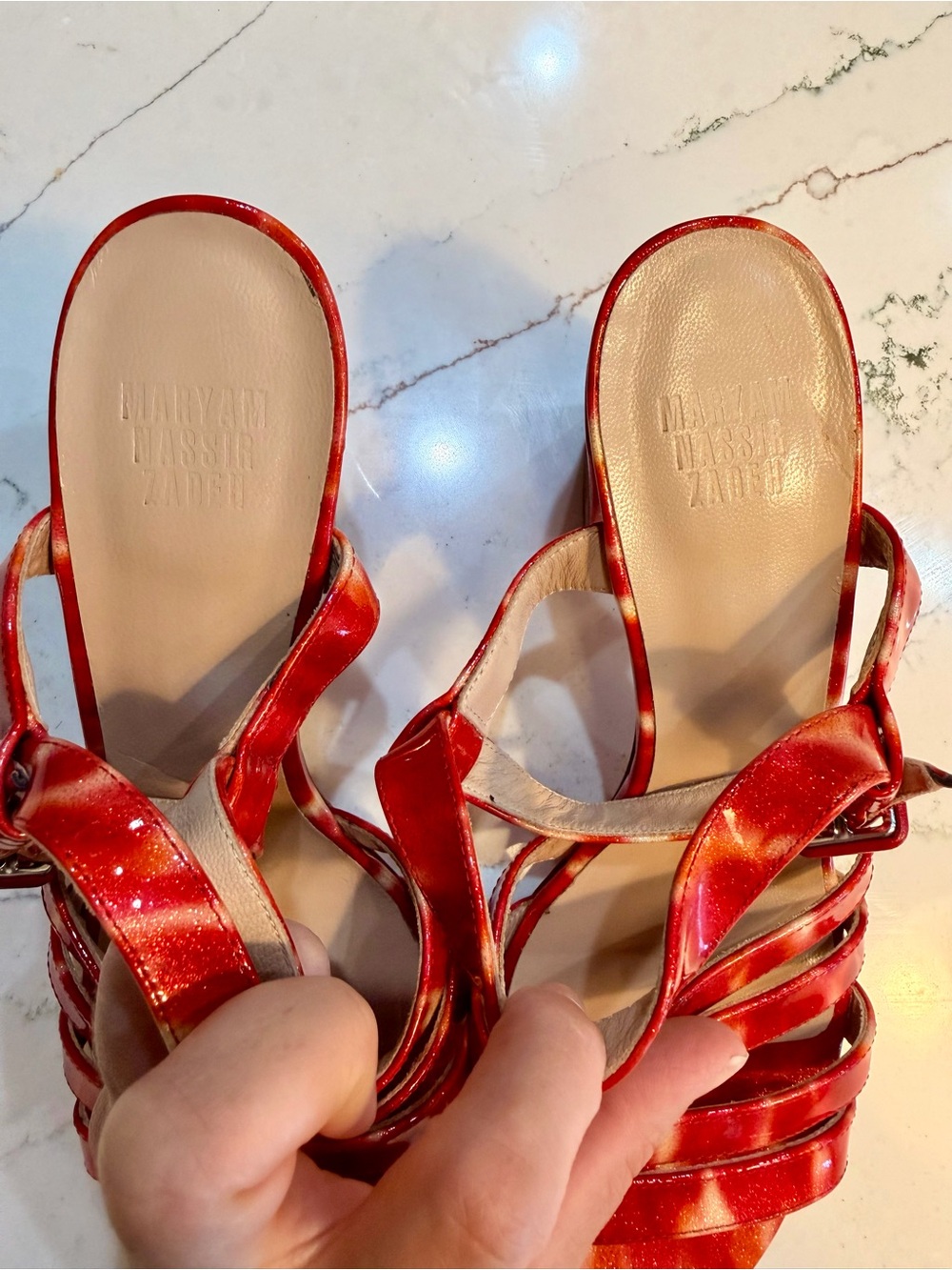 Maryam Nassir Zadeh Palma Low Sandal- Red Tortoise Print Size 38.5 US 8 - Picture 10 of 13